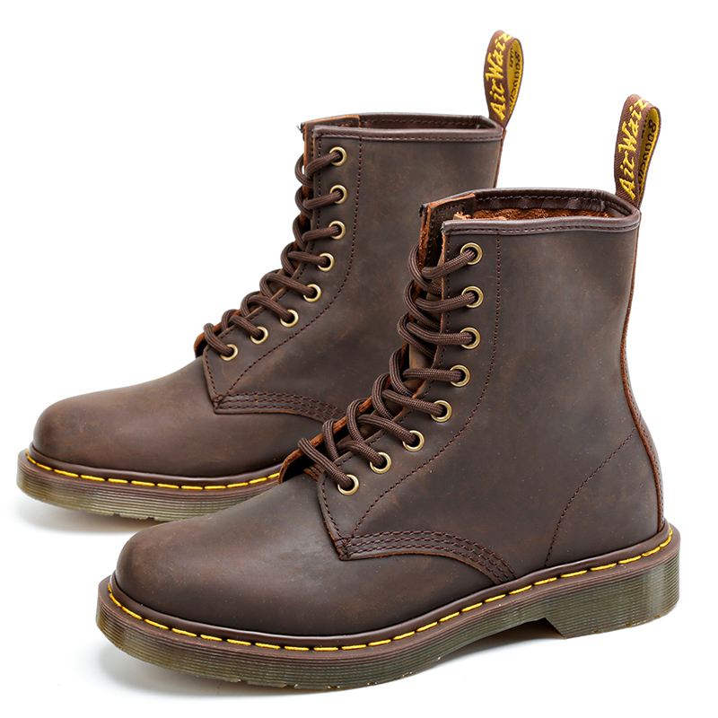 Brown eight-inch logger-style welted boot