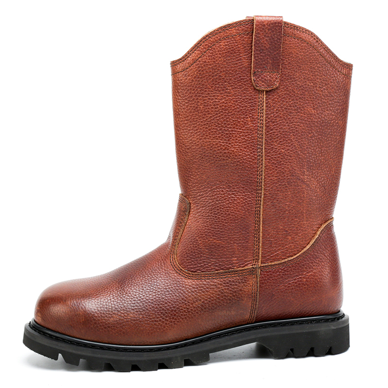 Red brown leather pull-on work boot