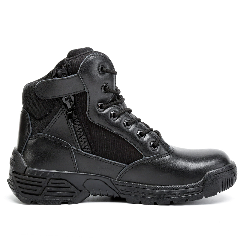 Black mid-height tactical boot with side zip