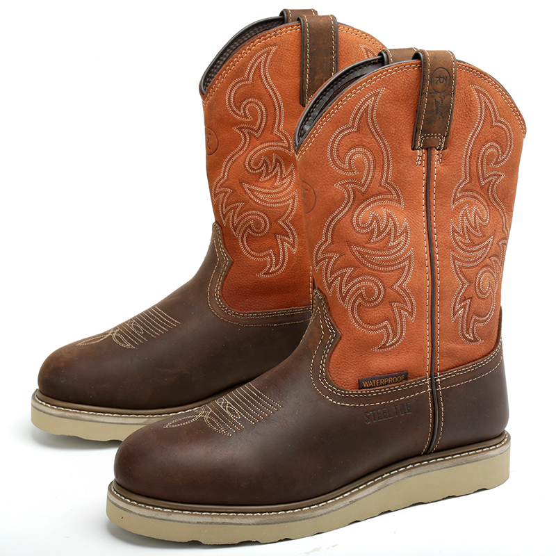 Two-tone western pull-on work boot